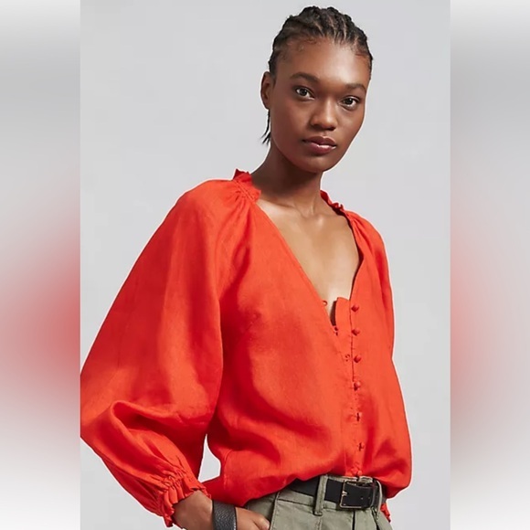 NWT Anthropologie Maeve linen top balloon sleeve top - Picture 1 of 10